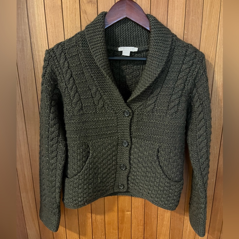 J. Crew Olive Green Cable Knit Cardigan